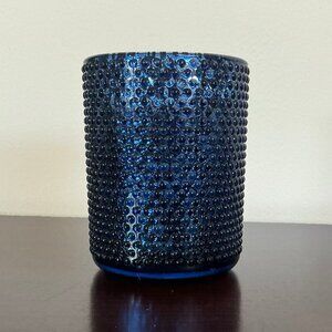 Cobalt Hobnail Glass Candle Holder with White Candle